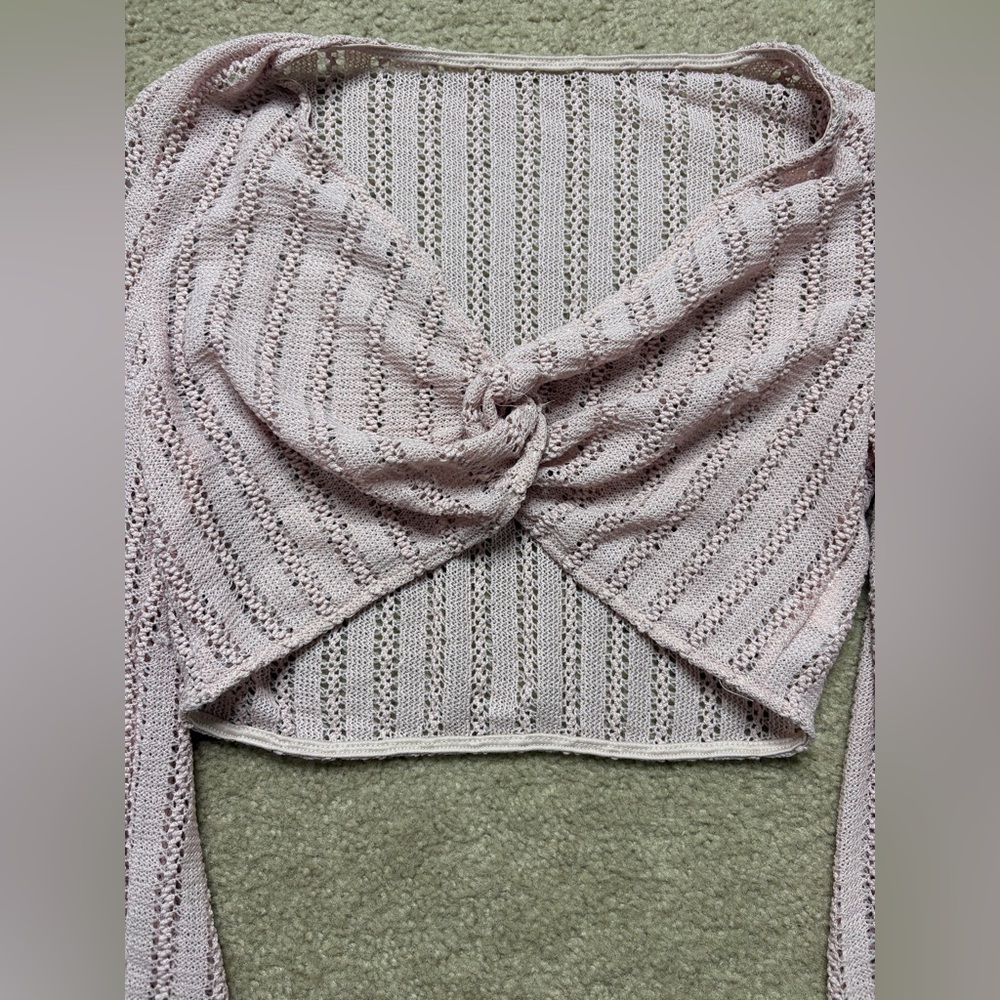 Dusty Pink Knit Twist Front Crop Long Sleeve Top Coquette Balletcore Soft Girl - Picture 4 of 6